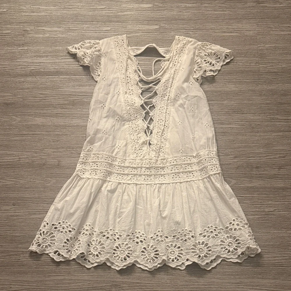Esperanza Eyelet Mini Dress in Ivory FREE PEOPLE